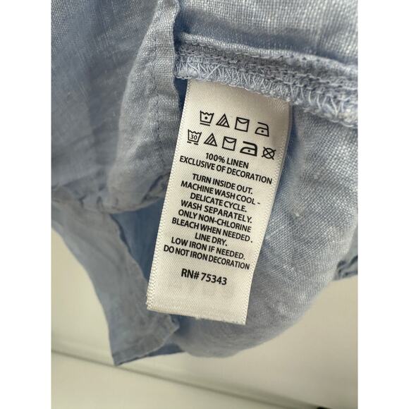 Joie Flowy Linen Embroidered Tassled Blouse Blue Costal Boho Women Size Small - Picture 6 of 7